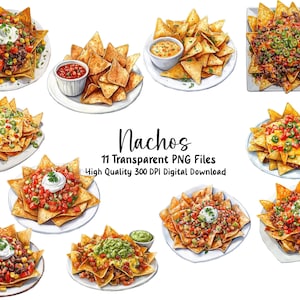 Clipart de nachos en acuarela, comida mexicana, blogs de comida, álbumes de recortes, planificadores, tarjetas, invitaciones, archivos PNG, uso comercial