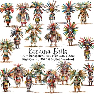 Lot de cliparts poupées Kachina du sud-ouest - Images PNG à usage commercial et téléchargement immédiat