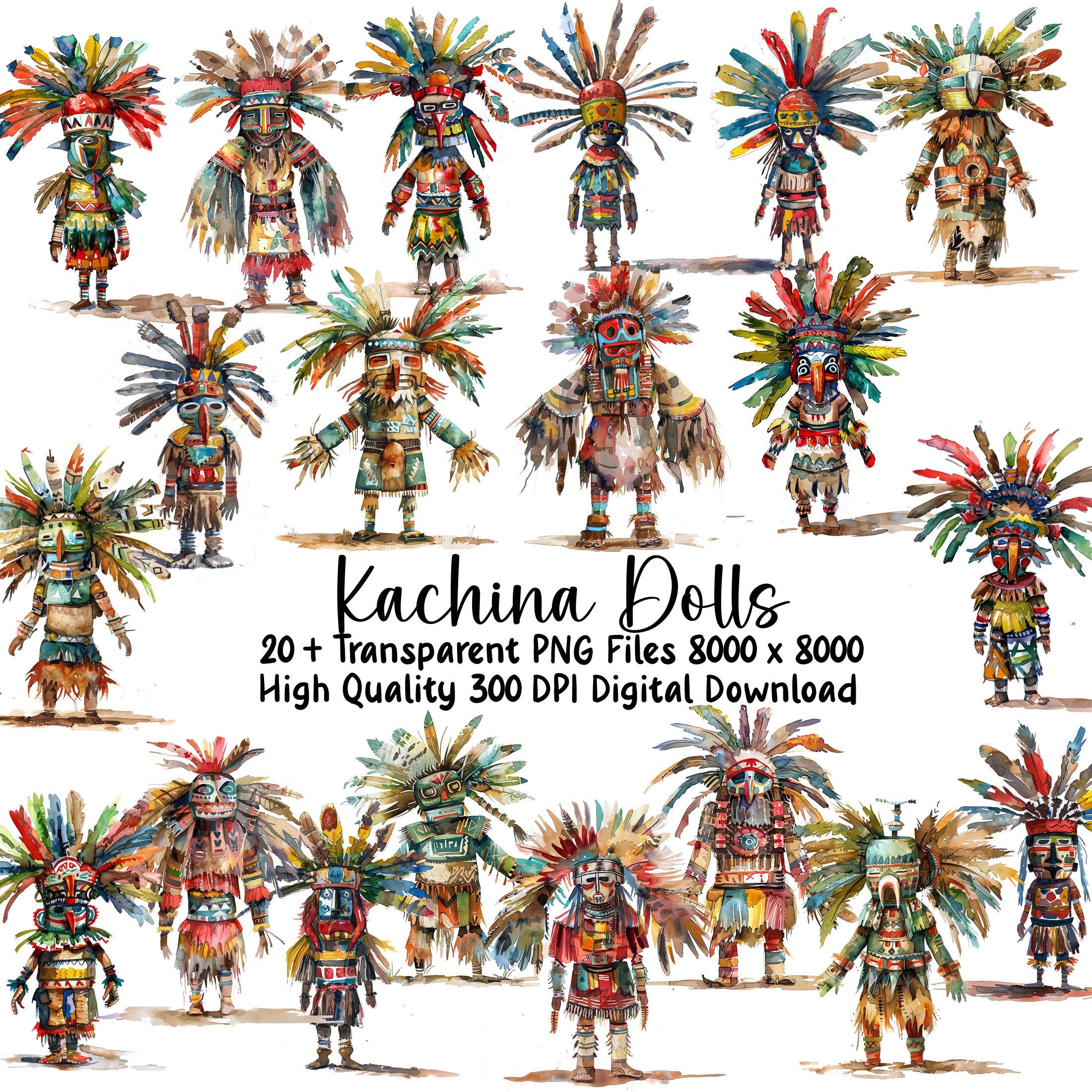Southwestern Kachina Dolls Clipart Bundle - PNG Images for Commercial ...