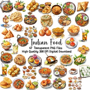 Aquarel Indiaas eten clipart, menukunst eten, transparant png, direct downloaden