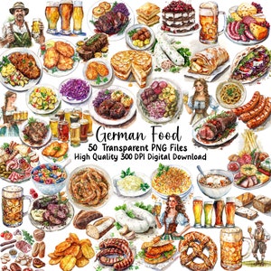 Aquarell Deutsches Essen Clipart, Essen Menü Kunst, ethnische Küche, Deutschland, PNG transparent, Sofort Download
