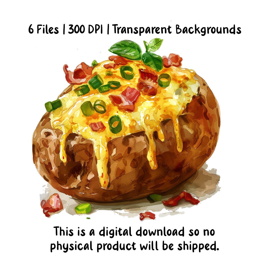 Watercolor Baked Potato Clipart, Instant Download, PNG Files