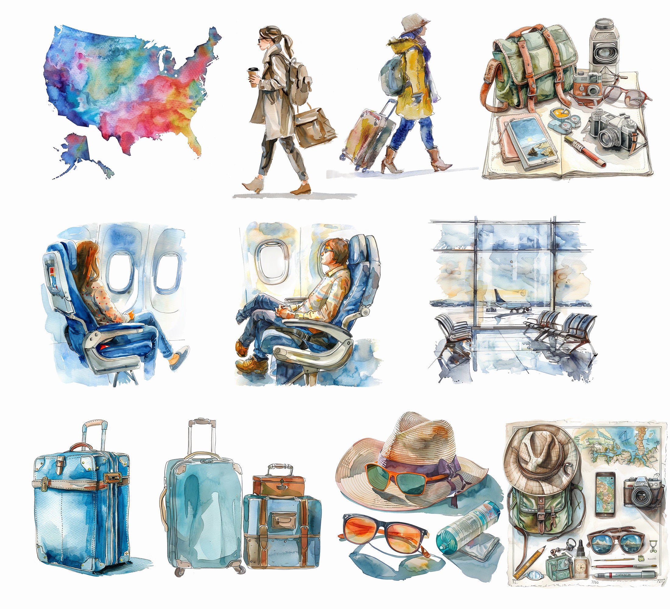 Travel Clipart Bundle, Landmarks PNG, Beach Clipart, Skiing, Golf ...