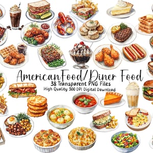 American Food ClipArt,  Diner Food Images for Menus, Recipes, Scrapbooking, Journals, Card Making, PNG, Commerical Use, Instant Access