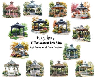 Gazebo Clipart, Watercolor Gardening, Wedding Gazebo Illustration, Invitations, Journal, Scrapbooking, Sublimation, PNG files