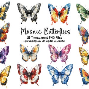 Mosaic Butterfly Clipart, Colorful Butterfly PNG, Digital Butterfly Art, Butterfly Graphics for Scrapbooking, Sublimation & Invitations