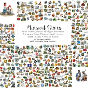 Midwest States Clipart Bundle: PNG State Outlines (digital Download for ...