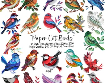 Clipart di uccelli di carta stravaganti: grafica elegante per lavori artigianali (download digitale)