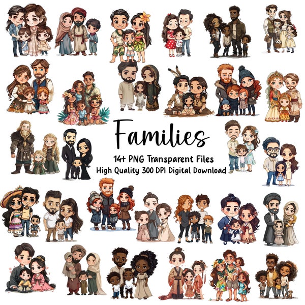 Charming Family Clipart Bundle, Diverse Families, Digital Art, Instant Access