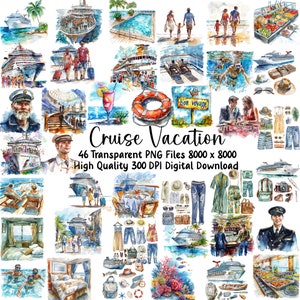 Ocean Cruise Clipart Set - Tropical Holiday Graphics for Commercial Use - Instant Download