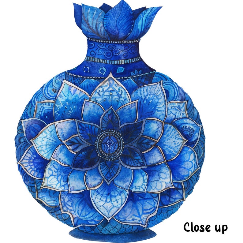Blue Toile Vase Clipart, Blue Chinoiserie Vases, Transparent Background Commercial Use, 300DPI