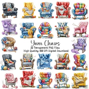Grillige garen stoelen Clipart, breien, kunstzinnige kleurrijke kunst, junk Journal, stickers, uitnodigingen, wenskaart, leuk, commercieel gebruik, png