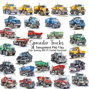 Pacchetto clipart Spreader Truck, autocarri con cassone ribaltabile, immagini Big Rig, 28 camion, download istantaneo, uso commerciale