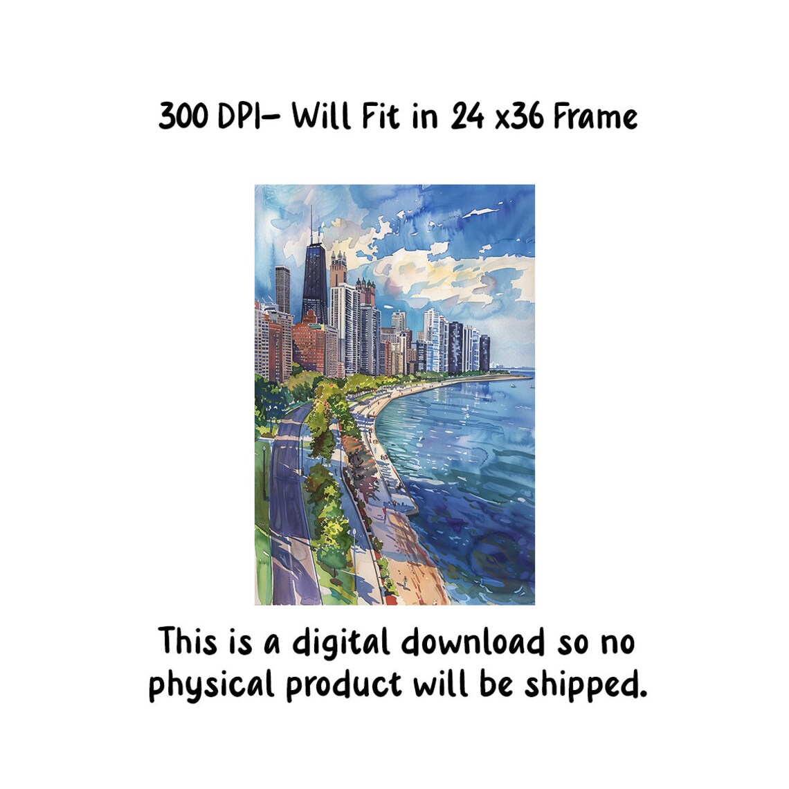 CHICAGO Wall Art, Chicago Shoreline, High Quality Printable File ...