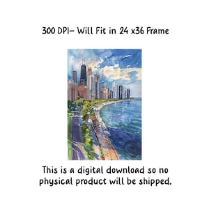 CHICAGO Wall Art, Chicago Shoreline, High Quality Printable File ...