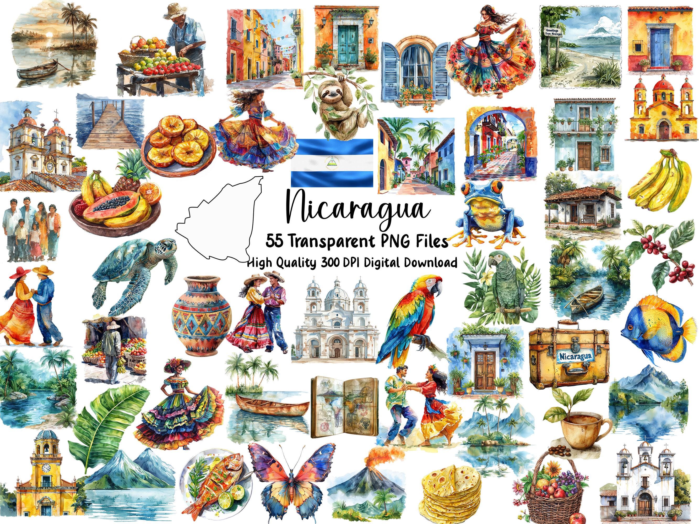 Nicaragua Clipart Bundle | Tropical Illustrations, Volcano, Flowers ...