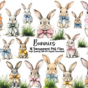 Spring Bunny Clipart,  Easter Clip Art, Spring Rabbit, Coquette Bow, Scrapbooking, Junk Journal, Invitations, Planners, Commercial Use