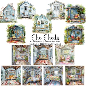 She Shed clipart, Cosy Retreat clipart, png-bestanden, commercieel gebruik