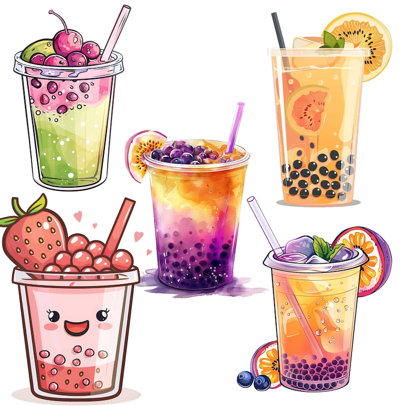 Bubble Tea Clipart: Boba Tea PNG Stickers, Commercial Use (instant ...