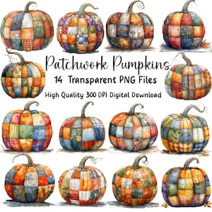 Calabaza Patchwork: Archivos PNG de otoño caprichosos (Descarga digital)