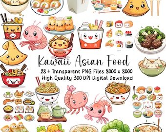 Kawaii Asian Food Clipart – Noodles & Ramen Graphics (Digital Download)