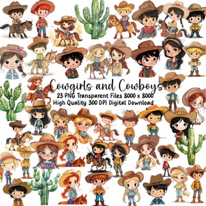 Cowgirls and Cowboys Clipart Bundle, Cute Cowboys, Cute Cowgirls, Instant Download,  Commercial Use