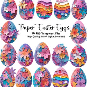 Magnifique Clipart d'oeufs de Pâques « Paper Cut », Pâques Clipart, téléchargement immédiat,