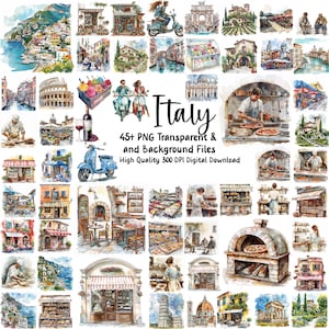 Prachtig Italië, aquarel clipart, reizen, Italiaanse landschappen, Italiaanse straten, scrapbooking, png, instant download, commercieel gebruik