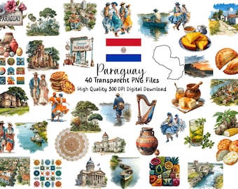 Paraguay Clipart | South America Landmarks, Food, Culture & Wildlife PNG Set | Educational, Travel Digital Download