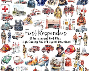 First Responders Clipart Set: Firefighters, Police, Medics (Digital Download)