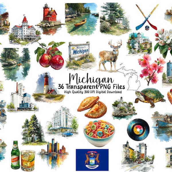 Michigan clipartbundel | Illustraties staat Lakes (digitale download)