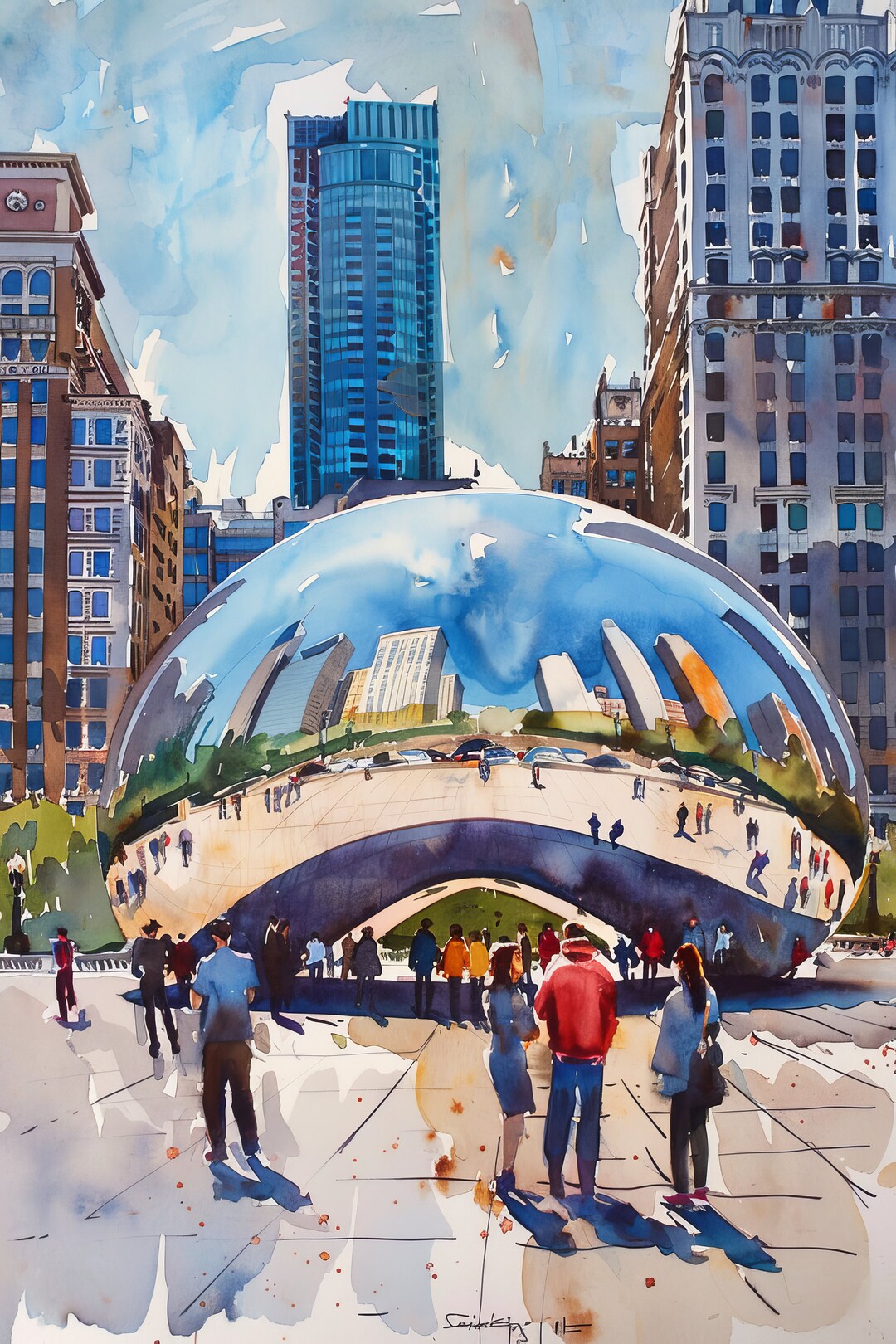 CHICAGO Wall Art , the Bean, High Quality Printable File, Digital Wall ...