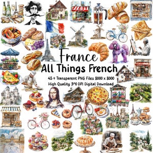 Clipart francês, clipart sobre a França, clipart da Torre Eiffel, gráficos franceses, clipart de pão francês, clipart de comida francesa