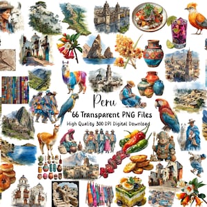 Watercolor Peru Clipart, Travel, Peruvian Culture, Teacher Graphics, South America, PNG Images, Scrapbooks, Journal, Greeting Cards