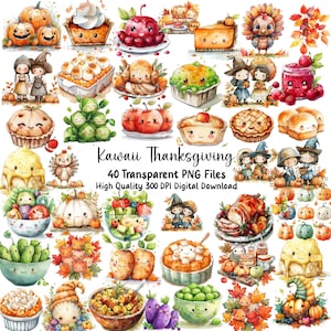Clipart nourriture kawaii | 65 jolis graphiques de nourriture | Ensemble PNG Kawaii | Adorables autocollants imprimables, usage commercial, téléchargement immédiat