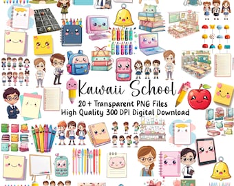 Kawaii Schule Clipart: Bezaubernde Kinder Grafiken (PNG, Kommerzielle Nutzung)