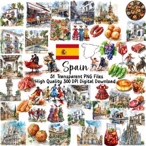 Spanien Clipart: Spanische Kultur, Essen & Flamenco (Digitaler Download)
