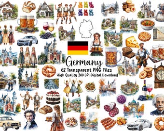 Germany Clipart , German Culture, Travel Images, Bavarian Food, Journal, Scrapbooks, Oktoberfest, Lederhosen, Instant Download