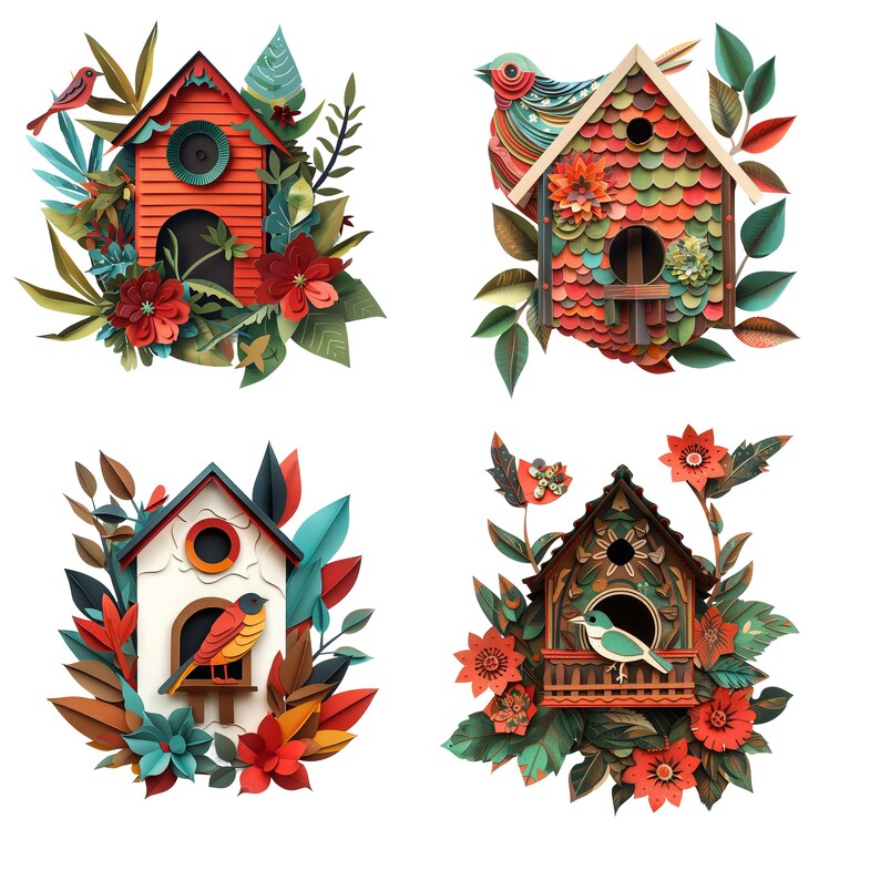 Colorful Birdhouse Clipart, Bird House PNG, Junk Journal, Scrapbooking ...