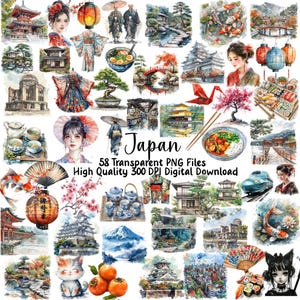 Imágenes prediseñadas de Japón, cultura japonesa, gráficos de alimentos, geishas, sushi, kimonos, flores de cerezo, diarios, álbumes de recortes, archivos PNG