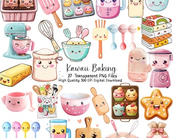 Kawaii Baking Clipart Set, PNG Stickers (Commercial Use)