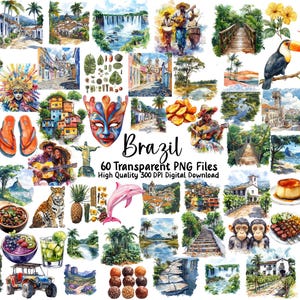 Aquarell Brasilien Clipart, brasilianische Kultur, Regenwald, südamerikanische Kunst, PNG-Bilder, Scrapbooks, Journal, Grußkarten