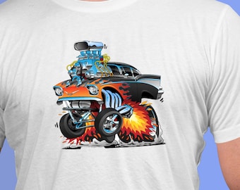 1957 Chevy Hot Rod Muscle Car Graphic T-Shirt, Polyester Auto Apparel