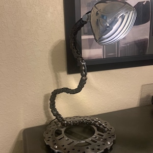 Motorcycle Inspired lamp - Car part art/car part decor/Up cycled/ Metal Art / Steam Punk / Industrial / Repurposed Automotive