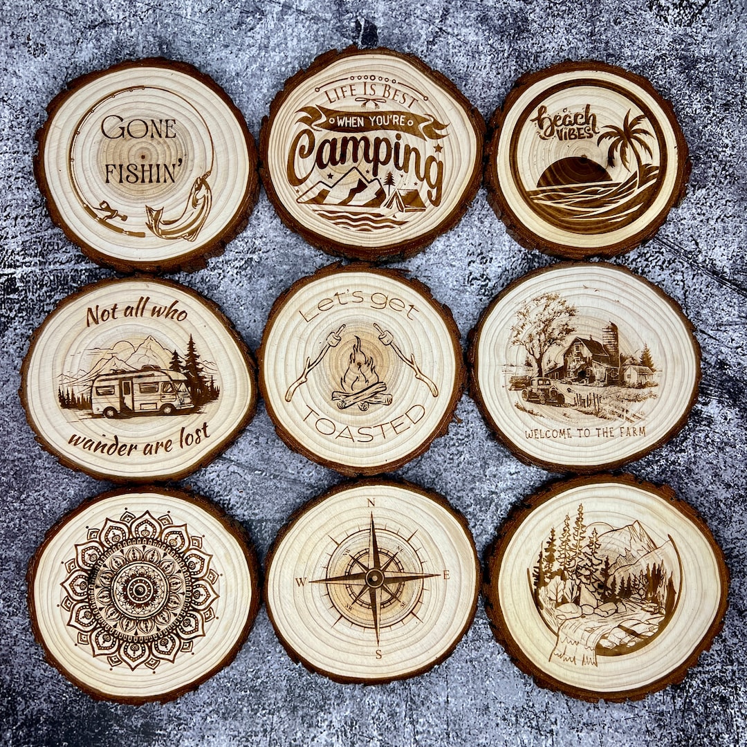 Laser Engraved Live Edge Natural Rustic Wood Custom Coasters - Etsy