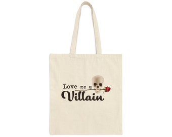 Love Me a Villain Cotton Canvas Tote Bag, Booktok Tote Bag, Dark Romance Tote Bag, Book Club Tote Bag, Funny Tote Bag
