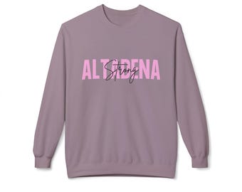 ALTADENA STRONG ピンク 筆記体 ユニセックス ミッドウェイト ソフトスタイル フリース クルーネック スウェットシャツ