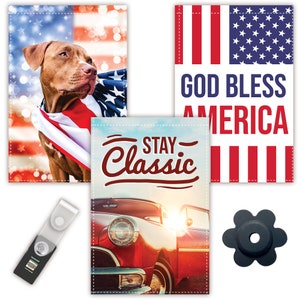 American Outdoor Flags 3 PC Garden Flags Set - Anti-Wind Clip & Stopper - 12x18 Inch Durable Polyester - Patriot Assortment