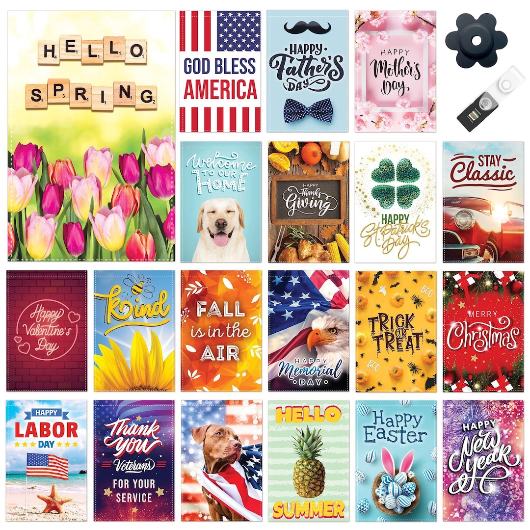 Spring Charging Flag Set 20 Seasonal Garden Flags 12x18 – Double Sided Holiday Yard Flag Set for ...