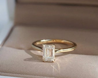 Moissanite gemstone ring - emerald cut moissanite ring - march birthstone ring - 925 sterling silver ring - promise ring - gift for her